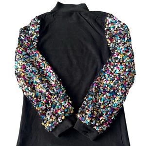 Black Mock Neck Sequin Sleeved Blouse